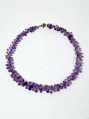 Vintage Natural Amethyst Beaded Necklace 16” Faceted Teardrop Gemstone Boho